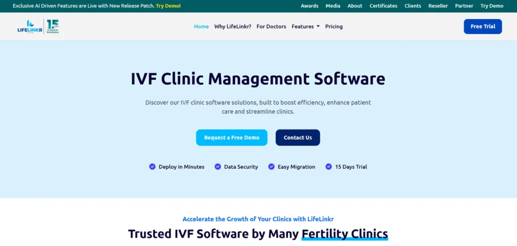 LifeLinkr IVF clinic management software SaaS landing page design and conversion optimization by TimetoHive